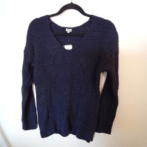 Chenille Pointelle Knit V-Neckline Sweater